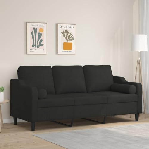 QJBSAVVA 3-Sitzer Sofa Schwarz Modernes Design mit Zierkissen 198 x 77 x 80 cm Robustes Metallgestell & Abnehmbare Bezüge Bequem für Wohnzimmer Balkon und Gästezimmer von QJBSAVVA