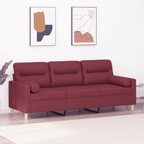 QJBSAVVA 3-Sitzer Sofa Weinrot Modernes Design mit Zierkissen 198 x 77 x 80 cm Robustes Metallgestell Bequeme Sitzfläche für Wohnzimmer Balkon und Gästezimmer von QJBSAVVA