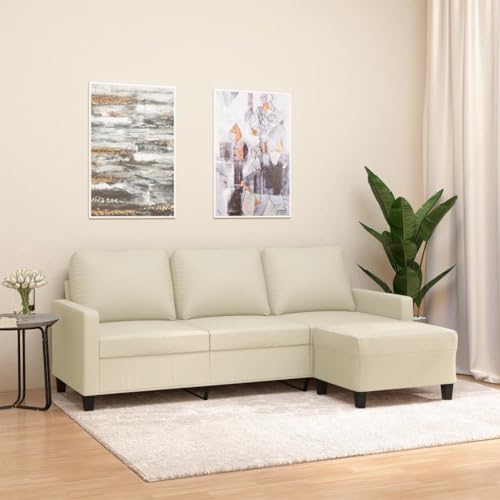 QJBSAVVA 3 Sitzer Sofa mit Hocker Creme 180 cm Kunstleder Modernes Design Bequem & Langlebig für Wohnzimmer Balkon und Gästezimmer von QJBSAVVA