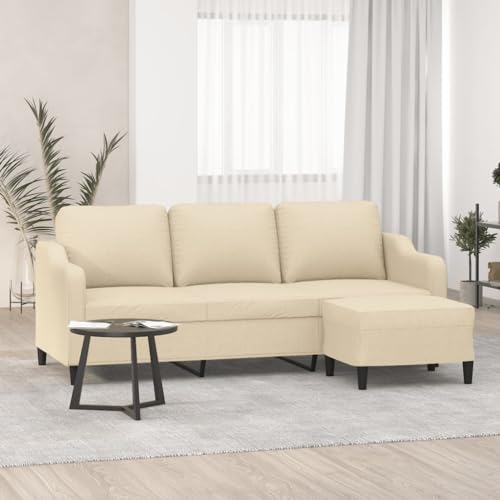 QJBSAVVA 3-Sitzer Sofa mit Hocker Creme 180 cm Stoff Modernes Design Robust & Langlebig Bequem Sitzkomfort für Wohnzimmer Balkon und Gästezimmer von QJBSAVVA