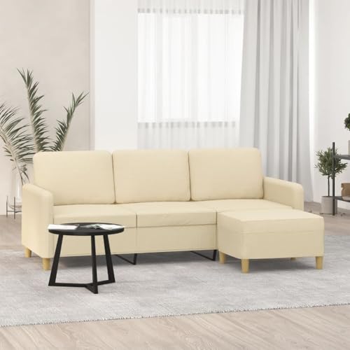 QJBSAVVA 3-Sitzer Sofa mit Hocker Creme 180 cm Stoff Modernes Design Robust & Langlebig für Wohnzimmer Balkon Gästezimmer von QJBSAVVA