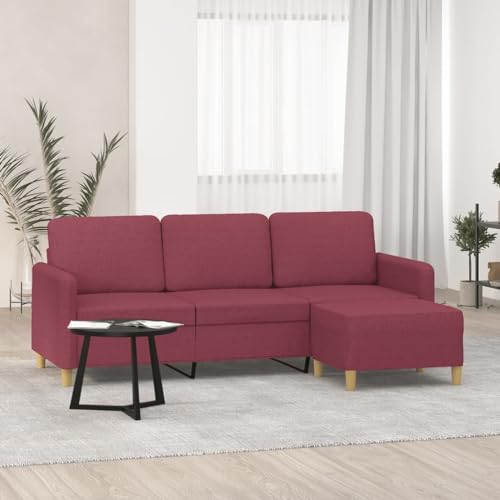 QJBSAVVA 3-Sitzer Sofa mit Hocker Weinrot 180 cm Stoff Modernes Design Robust & Bequem für Wohnzimmer Balkon und Jugendzimmer von QJBSAVVA