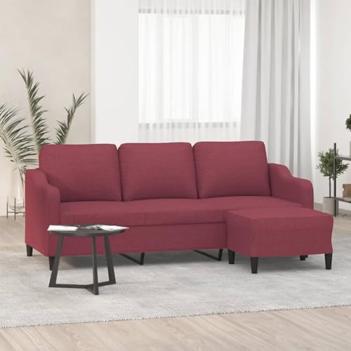 QJBSAVVA 3-Sitzer Sofa mit Hocker Weinrot 180 cm Stoff Sofa Couch Modernes Design Robuste Konstruktion Bequem für Wohnzimmer Balkon und Gästezimmer von QJBSAVVA
