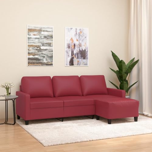 QJBSAVVA 3-Sitzer Sofa mit Hocker Weinrot Kunstleder Modernes Design Robust & Bequem 198 x 77 x 80 cm für Wohnzimmer Balkon und Gästezimmer von QJBSAVVA