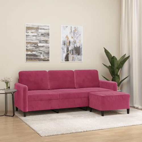 QJBSAVVA 3-Sitzer Sofa mit Hocker Weinrot Samt 180 cm Breite Bequemes Wohnzimmer Sofa mit Robustem Gestell und Vielseitigem Hocker für Wohnzimmer und Gästezimmer von QJBSAVVA
