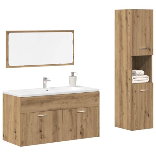 QJBSAVVA 3-TLG. Badmöbel-Set Artisan-Eiche Holzwerkstoff mit Spiegel Waschbeckenunterschrank und Badezimmerschrank 90 x 38.5 x 46 cm Stilvoll & Praktisch für Modernes Badezimmer QJBSAVVA 3-TLG. Badmöbel-Set Artisan-Eiche Holzwerkstoff mit Spiegel Waschbeckenunterschrank und Badezimmerschrank 90 x 38.5 x 46 cm Stilvoll & Praktisch für Modernes Badezimmer von QJBSAVVA