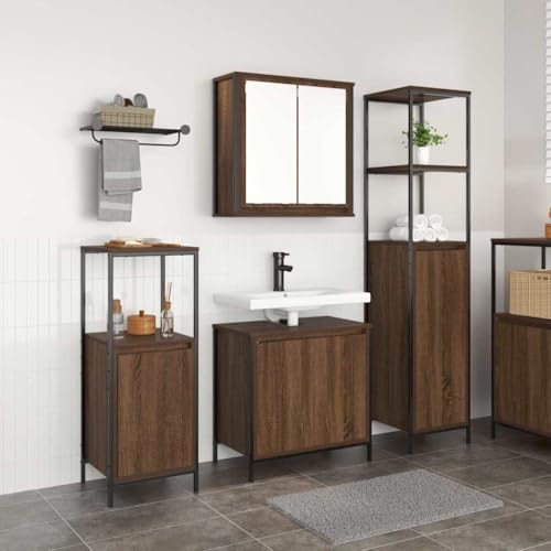 QJBSAVVA 3-TLG. Badmöbel-Set Braun Eiche Holzwerkstoff Badezimmerschrank Set mit Waschbeckenunterschrank Modernes Design Stauraum Organizer für Badezimmer QJBSAVVA 3-TLG. Badmöbel-Set Braun Eiche Holzwerkstoff Badezimmerschrank Set mit Waschbeckenunterschrank Modernes Design Stauraum Organizer für Badezimmer von QJBSAVVA