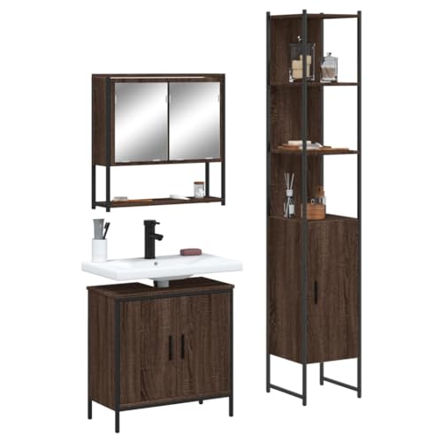 QJBSAVVA 3-TLG. Badmöbel-Set Braun Eichen-Optik Holzwerkstoff Spiegelschrank Waschbeckenunterschrank Badezimmerschrank 60 x 16 x 60 cm Modernes Design mit Stauraum für Bad & WC QJBSAVVA 3-TLG. Badmöbel-Set Braun Eichen-Optik Holzwerkstoff Spiegelschrank Waschbeckenunterschrank Badezimmerschrank 60 x 16 x 60 cm Modernes Design mit Stauraum für Bad & WC von QJBSAVVA