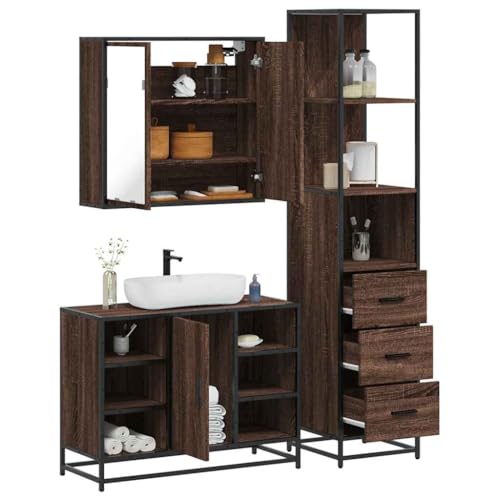 QJBSAVVA 3-TLG. Badmöbel-Set Braun Eichen-Optik aus Holzwerkstoff & Metall Spiegelschrank Waschbeckenunterschrank Badschrank mit Stauraum für Badezimmer QJBSAVVA 3-TLG. Badmöbel-Set Braun Eichen-Optik aus Holzwerkstoff & Metall Spiegelschrank Waschbeckenunterschrank Badschrank mit Stauraum für Badezimmer von QJBSAVVA