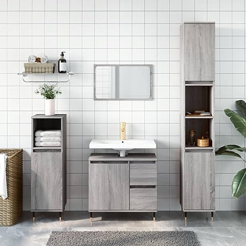 QJBSAVVA 3-TLG. Badmöbel-Set Grau Sonoma aus Holzwerkstoff mit Eisenbeinen Badezimmerschrank Hoch & Niedrig + Waschbeckenunterschrank Modernes Design für Bad WC und Flur QJBSAVVA 3-TLG. Badmöbel-Set Grau Sonoma aus Holzwerkstoff mit Eisenbeinen Badezimmerschrank Hoch & Niedrig + Waschbeckenunterschrank Modernes Design für Bad WC und Flur von QJBSAVVA