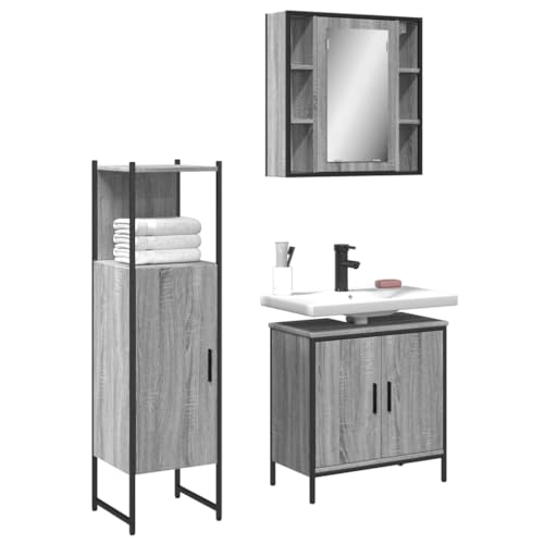 QJBSAVVA 3-TLG. Badmöbel-Set Grau Sonoma aus Holzwerkstoff mit Spiegelschrank Waschbeckenunterschrank und Badschrank Stilvolles Design mit viel Stauraum für Badezimmer QJBSAVVA 3-TLG. Badmöbel-Set Grau Sonoma aus Holzwerkstoff mit Spiegelschrank Waschbeckenunterschrank und Badschrank Stilvolles Design mit viel Stauraum für Badezimmer von QJBSAVVA
