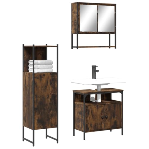 QJBSAVVA 3-TLG. Badmöbel Set Räuchereiche Holzwerkstoff Spiegelschrank Waschbeckenunterschrank Badezimmerschrank mit Stauraum 60 x 60 cm Modernes Design für Bad WC QJBSAVVA 3-TLG. Badmöbel Set Räuchereiche Holzwerkstoff Spiegelschrank Waschbeckenunterschrank Badezimmerschrank mit Stauraum 60 x 60 cm Modernes Design für Bad WC von QJBSAVVA