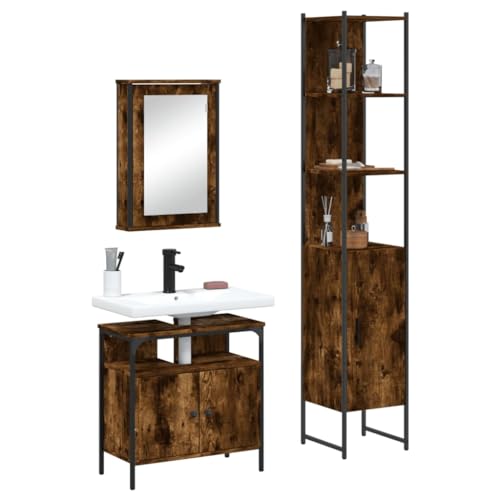 QJBSAVVA 3-TLG. Badmöbel-Set Räuchereiche aus Holzwerkstoff Spiegelschrank Waschbeckenunterschrank Badezimmerschrank mit Stauraum Modernes Design für Bad WC und Flur QJBSAVVA 3-TLG. Badmöbel-Set Räuchereiche aus Holzwerkstoff Spiegelschrank Waschbeckenunterschrank Badezimmerschrank mit Stauraum Modernes Design für Bad WC und Flur von QJBSAVVA