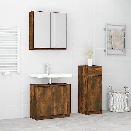 QJBSAVVA 3-TLG. Badmöbel-Set Räuchereiche aus Holzwerkstoff mit Spiegel und viel Stauraum Standschrank Unterschrank Hängeschrank für Badezimmer QJBSAVVA 3-TLG. Badmöbel-Set Räuchereiche aus Holzwerkstoff mit Spiegel und viel Stauraum Standschrank Unterschrank Hängeschrank für Badezimmer von QJBSAVVA
