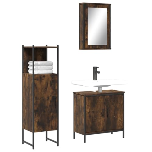QJBSAVVA 3-TLG. Badmöbel-Set Räuchereiche aus Holzwerkstoff mit Spiegelschrank Waschbeckenunterschrank und Badezimmerschrank für optimale Aufbewahrung platzsparendes Design 60 x 30 x 60 cm QJBSAVVA 3-TLG. Badmöbel-Set Räuchereiche aus Holzwerkstoff mit Spiegelschrank Waschbeckenunterschrank und Badezimmerschrank für optimale Aufbewahrung platzsparendes Design 60 x 30 x 60 cm von QJBSAVVA