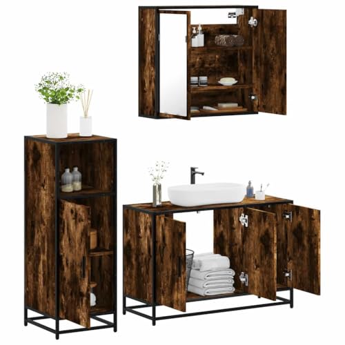 QJBSAVVA 3-TLG. Badmöbel-Set in Räuchereiche aus Holzwerkstoff mit Spiegelschrank Waschbeckenunterschrank und Badezimmerschrank Stilvolles Design & Robust für Modernes Badezimmer QJBSAVVA 3-TLG. Badmöbel-Set in Räuchereiche aus Holzwerkstoff mit Spiegelschrank Waschbeckenunterschrank und Badezimmerschrank Stilvolles Design & Robust für Modernes Badezimmer von QJBSAVVA