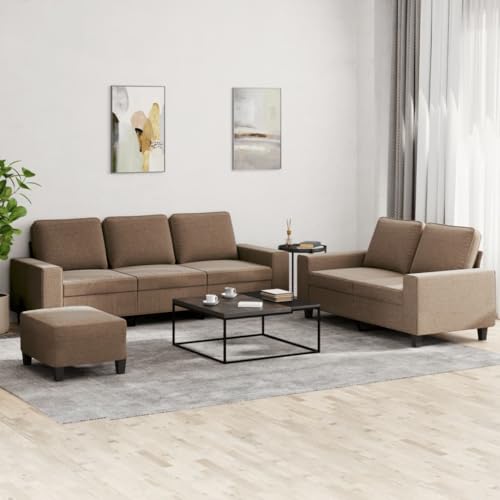 QJBSAVVA 3-TLG. Sofagarnitur Braun Stoff 2-Sitzer und 3-Sitzer Sofa mit Fußhocker Bequem & Langlebig für Wohnzimmer Balkon und Gästezimmer von QJBSAVVA