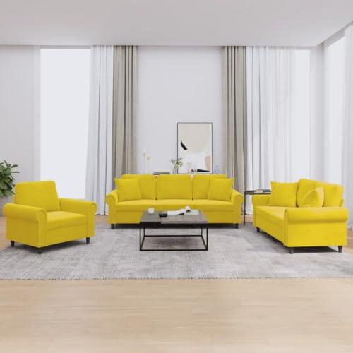 QJBSAVVA 3-TLG. Sofagarnitur Gelb Samt Sofa Couch Sessel Set mit Kissen Modernes Design Robustes Gestell Bequem für Wohnzimmer Balkon und Jugendzimmer QJBSAVVA 3-TLG. Sofagarnitur Gelb Samt Sofa Couch Sessel Set mit Kissen Modernes Design Robustes Gestell Bequem für Wohnzimmer Balkon und Jugendzimmer von QJBSAVVA