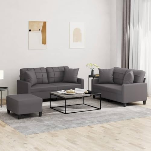 QJBSAVVA 3-TLG. Sofagarnitur Grau Kunstleder 2-Sitzer Sofa mit Fußhocker und Kissen Bequem & Langlebig für Wohnzimmer Balkon oder Jugendzimmer QJBSAVVA 3-TLG. Sofagarnitur Grau Kunstleder 2-Sitzer Sofa mit Fußhocker und Kissen Bequem & Langlebig für Wohnzimmer Balkon oder Jugendzimmer von QJBSAVVA