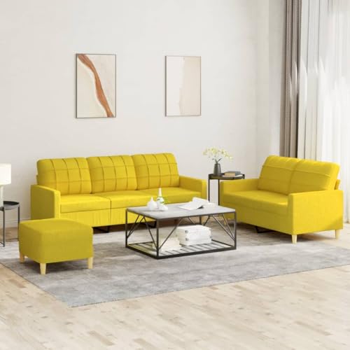 QJBSAVVA 3-TLG. Sofagarnitur Hellgelb aus strapazierfähigem Polyester mit Hocker Bequemes 2-Sitzer und 3-Sitzer Sofa Set für Wohnzimmer Balkon und Gästezimmer QJBSAVVA 3-TLG. Sofagarnitur Hellgelb aus strapazierfähigem Polyester mit Hocker Bequemes 2-Sitzer und 3-Sitzer Sofa Set für Wohnzimmer Balkon und Gästezimmer von QJBSAVVA
