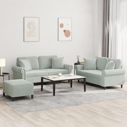 QJBSAVVA 3-TLG. Sofagarnitur Hellgrau Samt 2-Sitzer Sofa mit Fußhocker und Kissen Bequem & Robust für Wohnzimmer Balkon und Gästezimmer QJBSAVVA 3-TLG. Sofagarnitur Hellgrau Samt 2-Sitzer Sofa mit Fußhocker und Kissen Bequem & Robust für Wohnzimmer Balkon und Gästezimmer von QJBSAVVA