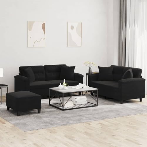QJBSAVVA 3-TLG. Sofagarnitur Schwarz Mikrofasergewebe mit Fußhocker und Kissen Bequemes 2-Sitzer Sofa Set für Wohnzimmer Balkon und Gästezimmer QJBSAVVA 3-TLG. Sofagarnitur Schwarz Mikrofasergewebe mit Fußhocker und Kissen Bequemes 2-Sitzer Sofa Set für Wohnzimmer Balkon und Gästezimmer von QJBSAVVA