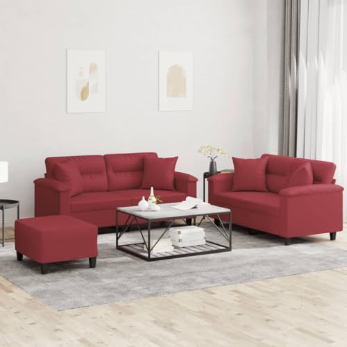 QJBSAVVA 3-TLG. Sofagarnitur aus Weinrotem Kunstleder mit Fußhocker und Kissen Bequemes 2-Sitzer Sofa Set für Wohnzimmer Balkon und Gästezimmer QJBSAVVA 3-TLG. Sofagarnitur aus Weinrotem Kunstleder mit Fußhocker und Kissen Bequemes 2-Sitzer Sofa Set für Wohnzimmer Balkon und Gästezimmer von QJBSAVVA