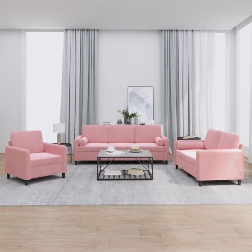 QJBSAVVA 3-TLG. Sofagarnitur aus rosafarbenem Samt mit Kissen Bequemes 2+3 Sitzer Sofa und Sessel für Wohnzimmer Balkon oder Jugendzimmer QJBSAVVA 3-TLG. Sofagarnitur aus rosafarbenem Samt mit Kissen Bequemes 2+3 Sitzer Sofa und Sessel für Wohnzimmer Balkon oder Jugendzimmer von QJBSAVVA