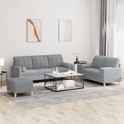 QJBSAVVA 3-TLG. Sofagarnitur mit Kissen Hellgrau Stoff 2-Sitzer und 3-Sitzer Sofa Set mit Fußhocker Bequem und Langlebig für Wohnzimmer Balkon oder Jugendzimmer QJBSAVVA 3-TLG. Sofagarnitur mit Kissen Hellgrau Stoff 2-Sitzer und 3-Sitzer Sofa Set mit Fußhocker Bequem und Langlebig für Wohnzimmer Balkon oder Jugendzimmer von QJBSAVVA