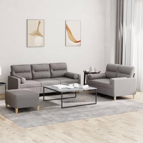 QJBSAVVA 3-TLG. Sofagarnitur mit Kissen Taupe Stoff 2-Sitzer & 3-Sitzer Sofa Set inkl. Fußhocker und Zierkissen Bequem & Langlebig für Wohnzimmer Balkon und Jugendzimmer von QJBSAVVA
