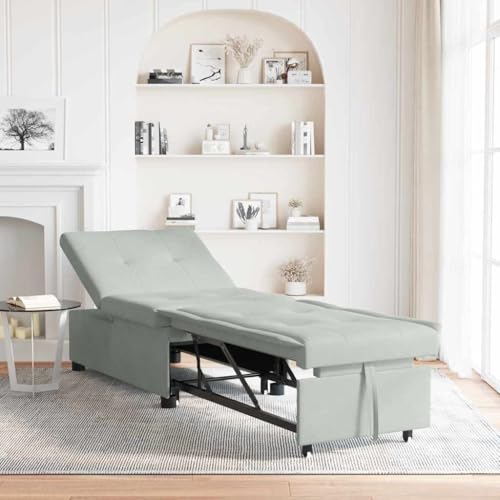QJBSAVVA 3 in 1 Sofa Bett Hellgrau Ausziehbares Samt Sofa mit 3 Liegepositionen Kompakt und Stilvoll für Wohnzimmer Schlafzimmer oder Gästezimmer von QJBSAVVA
