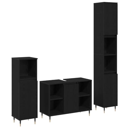 QJBSAVVA 3-teiliges Badezimmermöbel Set in schwarzer Eiche Modernes Design mit verstellbaren Regalen und viel Stauraum für Handtücher und Toilettenartikel von QJBSAVVA