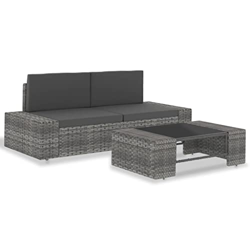 QJBSAVVA 3-teiliges Garten-Lounge-Set aus wetterfestem Poly-Rattan in Grau-Anthrazit modulares Ecksofa mit Glas-Tisch 78,5 cm Modernes Design Robust und Langlebig für Balkon Terrasse Garten von QJBSAVVA