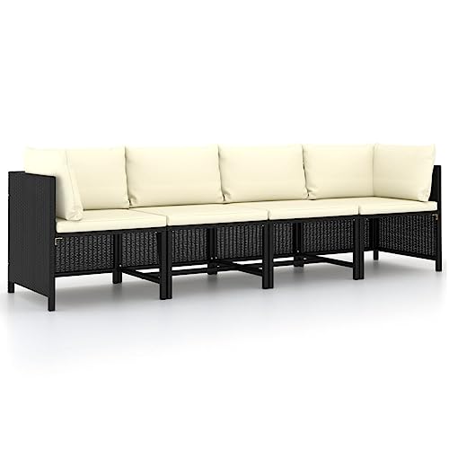 QJBSAVVA 4-Sitzer Gartensofa Schwarz mit cremeweißen Auflagen Poly Rattan Ecksofa 60 x 60 x 60 cm Modernes Design Robust für Garten Terrasse Balkon QJBSAVVA 4-Sitzer Gartensofa Schwarz mit cremeweißen Auflagen Poly Rattan Ecksofa 60 x 60 x 60 cm Modernes Design Robust für Garten Terrasse Balkon von QJBSAVVA