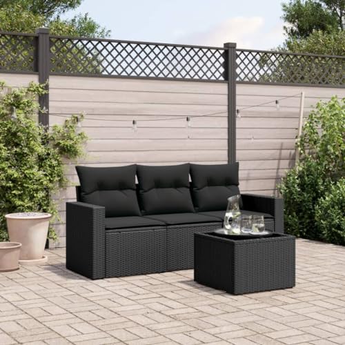 QJBSAVVA 4-TLG Gartensofa Set Schwarz PE-Rattan inkl. 55 x 55 cm Glas Couchtisch & Wasserabweisende Stauraum-Sitzkissen Modernes Design für Balkon Terrasse und kleine Gärten QJBSAVVA 4-TLG Gartensofa Set Schwarz PE-Rattan inkl. 55 x 55 cm Glas Couchtisch & Wasserabweisende Stauraum-Sitzkissen Modernes Design für Balkon Terrasse und kleine Gärten von QJBSAVVA
