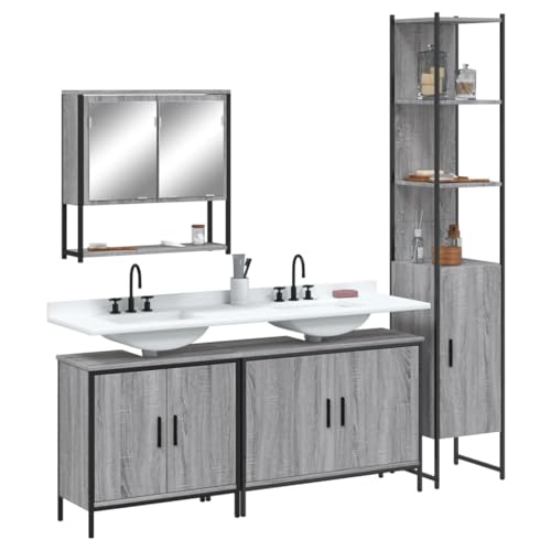 QJBSAVVA 4-TLG. Badmöbel-Set Grau Sonoma aus Holzwerkstoff mit Spiegelschrank Waschbeckenunterschrank und Badezimmerschrank Modernes Design Robuste Qualität für stilvolles Badezimmer QJBSAVVA 4-TLG. Badmöbel-Set Grau Sonoma aus Holzwerkstoff mit Spiegelschrank Waschbeckenunterschrank und Badezimmerschrank Modernes Design Robuste Qualität für stilvolles Badezimmer von QJBSAVVA
