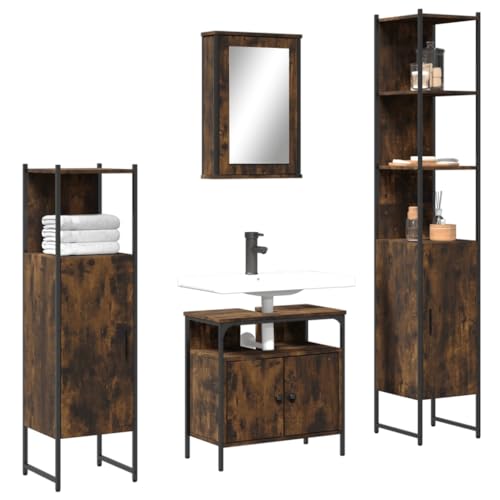 QJBSAVVA 4-TLG. Badmöbel Set Räuchereiche Holzwerkstoff Badezimmerschrank mit Spiegelschrank Waschbeckenunterschrank und 2 Schränken für optimale Organisation 60 x 30 x 60 cm Modernes Design QJBSAVVA 4-TLG. Badmöbel Set Räuchereiche Holzwerkstoff Badezimmerschrank mit Spiegelschrank Waschbeckenunterschrank und 2 Schränken für optimale Organisation 60 x 30 x 60 cm Modernes Design von QJBSAVVA