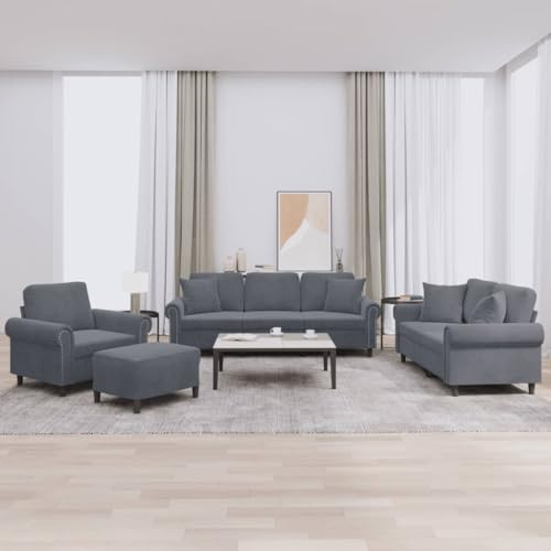 QJBSAVVA 4-TLG. Sofagarnitur Dunkelgrau Samt mit Kissen und Fußhocker Bequemes 3+2+1 Sofa Set für Wohnzimmer Lounge oder Balkon Robustes Metallgestell und Weiche Polsterung QJBSAVVA 4-TLG. Sofagarnitur Dunkelgrau Samt mit Kissen und Fußhocker Bequemes 3+2+1 Sofa Set für Wohnzimmer Lounge oder Balkon Robustes Metallgestell und Weiche Polsterung von QJBSAVVA