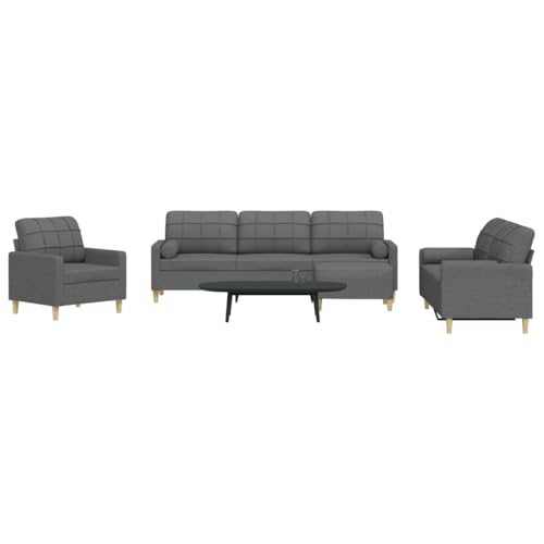 QJBSAVVA 4-TLG. Sofagarnitur Dunkelgrau mit Fußhocker & Dekokissen Bequemes Stoffsofa für Wohnzimmer Balkon und Gästezimmer von QJBSAVVA