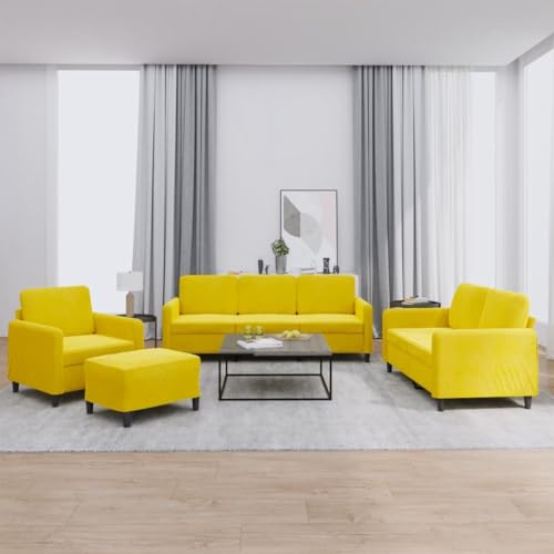 QJBSAVVA 4-TLG. Sofagarnitur Gelb Samt Sofa Couch Sessel mit Fußhocker Bequem & Robust für Wohnzimmer Balkon und Gästezimmer von QJBSAVVA