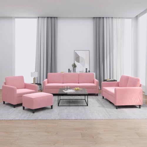 QJBSAVVA 4-TLG. Sofagarnitur Rosa Samt mit Fußhocker und Kissen Bequemes Sofa Set für Wohnzimmer Schlafzimmer oder Balkon Robustes Gestell aus Metall und Sperrholz QJBSAVVA 4-TLG. Sofagarnitur Rosa Samt mit Fußhocker und Kissen Bequemes Sofa Set für Wohnzimmer Schlafzimmer oder Balkon Robustes Gestell aus Metall und Sperrholz von QJBSAVVA