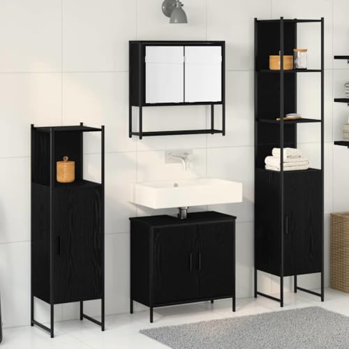 QJBSAVVA 4-teiliges Badezimmermöbel Set Schwarz Eiche Holzwerkstoff Modernes Design mit Robustem Rahmen und Großzügigem Stauraum für Handtücher und Toilettenartikel QJBSAVVA 4-teiliges Badezimmermöbel Set Schwarz Eiche Holzwerkstoff Modernes Design mit Robustem Rahmen und Großzügigem Stauraum für Handtücher und Toilettenartikel von QJBSAVVA