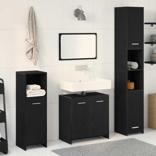 QJBSAVVA 4-teiliges Badezimmermöbelset in Schwarz Eiche Modernes Design mit Freistehendem Hochschrank und Viel Stauraum für EIN Stylisches Badezimmer QJBSAVVA 4-teiliges Badezimmermöbelset in Schwarz Eiche Modernes Design mit Freistehendem Hochschrank und Viel Stauraum für EIN Stylisches Badezimmer von QJBSAVVA
