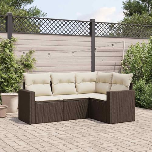 QJBSAVVA 4-teiliges Outdoor Sofa Set Braun PE Rattan mit Cremeweißen Kissen Ecksofa Mittelsofa Loungesessel Modular Gartenmöbel Balkon Terrasse Robust UV-Beständig und Wetterfest für kleine und große QJBSAVVA 4-teiliges Outdoor Sofa Set Braun PE Rattan mit Cremeweißen Kissen Ecksofa Mittelsofa Loungesessel Modular Gartenmöbel Balkon Terrasse Robust UV-Beständig und Wetterfest für kleine und große von QJBSAVVA