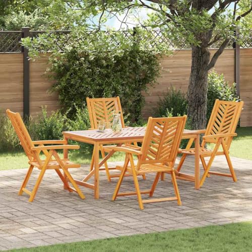 QJBSAVVA 5-teiliges Garten Esszimmer Set aus massivem Akazienholz Klappbarer Esstisch mit 4 Stühlen Rustikales Design für Balkon Terrasse und Garten von QJBSAVVA