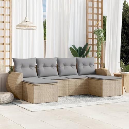 QJBSAVVA 6-TLG Gartensofa Lounge Set Beige Poly Rattan Ecksofa klein mit waschbaren Kissen modular für Balkon Terrasse und kleine Gärten von QJBSAVVA