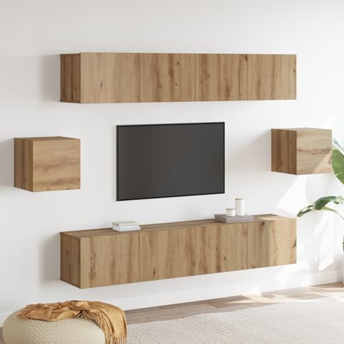 QJBSAVVA 6-teiliges TV Lowboard Set Artisan Eiche Braun Matt Modernes Design mit Praktischem Stauraum für Wohnzimmer und Schlafzimmer von QJBSAVVA