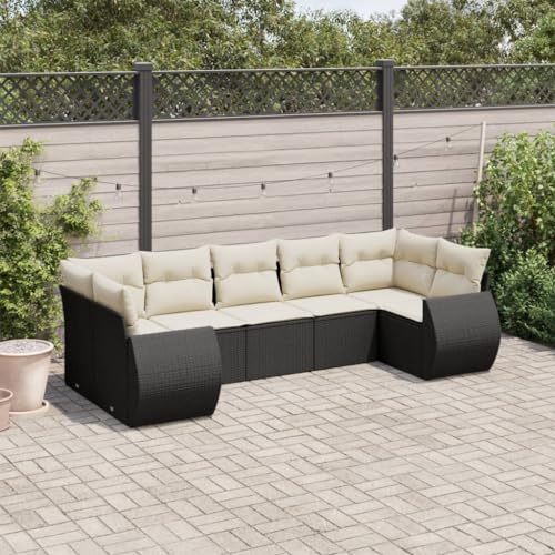 QJBSAVVA 7-TLG Gartensofa Set Schwarz Poly-Rattan mit Cremeweißen Kissen Modular Ecksofa Mittelsofa Couch mit Armlehnen 110 kg belastbar Modernes Lounge Design für Garten Terrasse Balkon QJBSAVVA 7-TLG Gartensofa Set Schwarz Poly-Rattan mit Cremeweißen Kissen Modular Ecksofa Mittelsofa Couch mit Armlehnen 110 kg belastbar Modernes Lounge Design für Garten Terrasse Balkon von QJBSAVVA