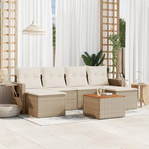 QJBSAVVA 7-TLG. Gartensofa Set Beige mit Gasfedern Ablage Akazienholztisch Modular PE Rattan Gartenmöbel für kleine Balkone Terrassen und Lounge Ecken QJBSAVVA 7-TLG. Gartensofa Set Beige mit Gasfedern Ablage Akazienholztisch Modular PE Rattan Gartenmöbel für kleine Balkone Terrassen und Lounge Ecken von QJBSAVVA