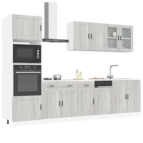 QJBSAVVA 7-TLG. Küchenschrank-Set Kalmar Grau Sonoma aus Holzwerkstoff & Glas Moderne Küchenzeile mit Viel Stauraum Verstellbaren Füßen & Pflegeleichter Oberfläche für Küche & Wohnzimmer von QJBSAVVA